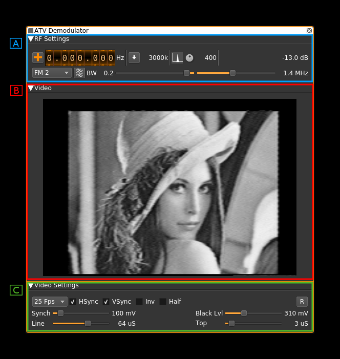ATV Demodulator plugin GUI