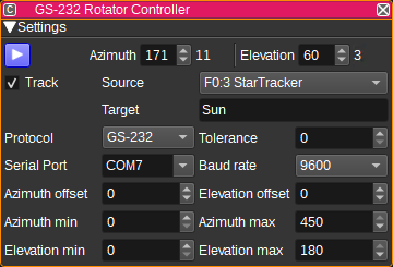 GS232 Rotator Controller feature plugin GUI