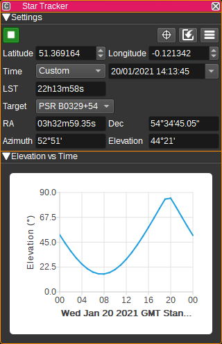 Star Tracker feature plugin GUI