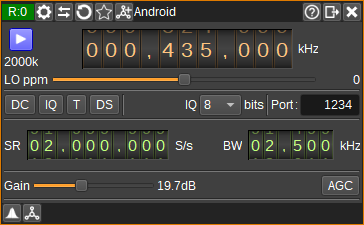 Android SDR Driver input plugin GUI