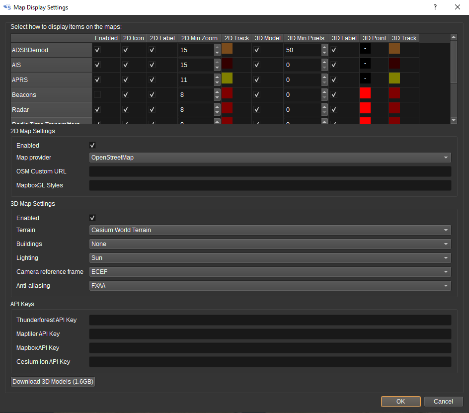 Map Display Settings Dialog