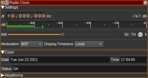 Radio clock plugin GUI