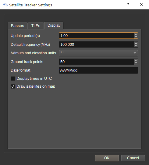 Satellite tracker settings dialog