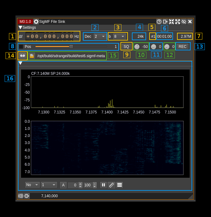 SigMF File Sink plugin GUI