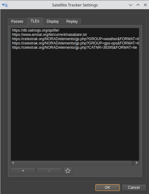 Satellite tracker settings dialog