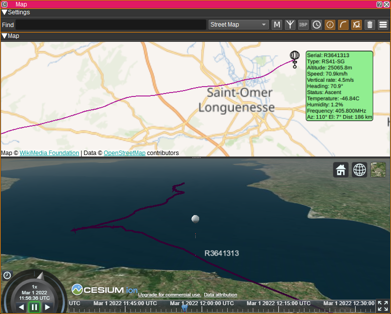 Radiosonde on map