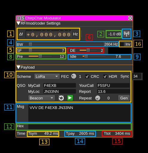 ChirpChat Modulator plugin GUI