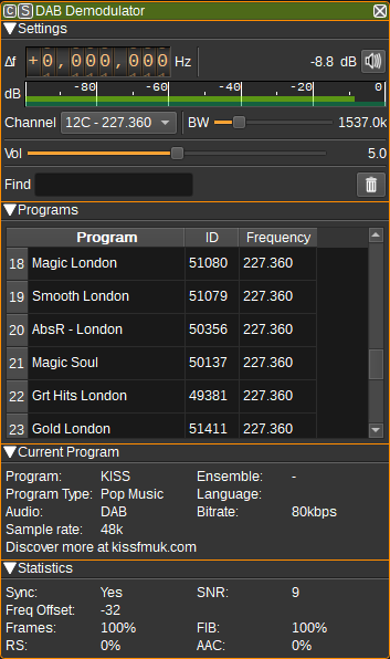 DAB Demodulator plugin GUI