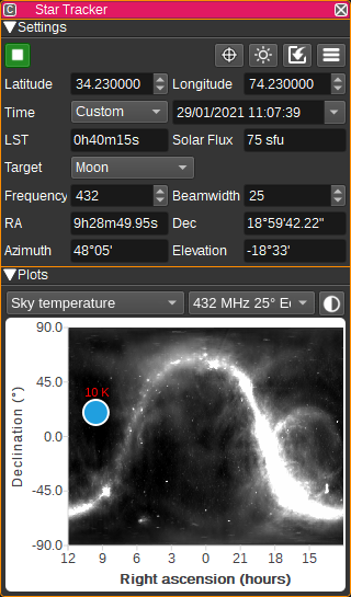 Star Tracker feature plugin GUI