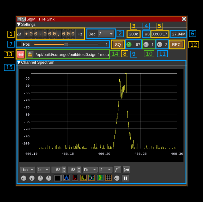 SigMF File Sink plugin GUI