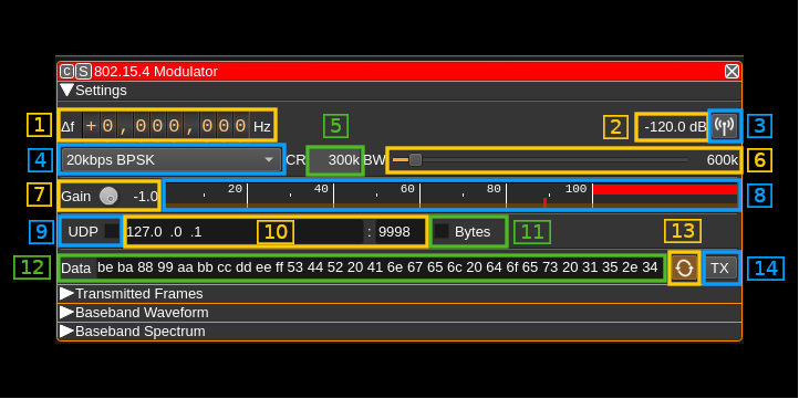 802.15.4 Modulator plugin GUI