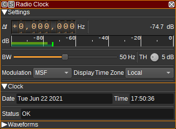 Radio clock plugin GUI