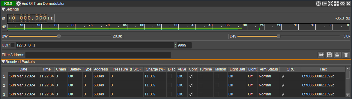 EndOfTrain Demodulator plugin GUI