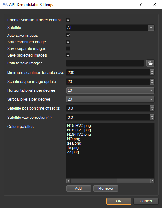 APT Demodulator settings dialog