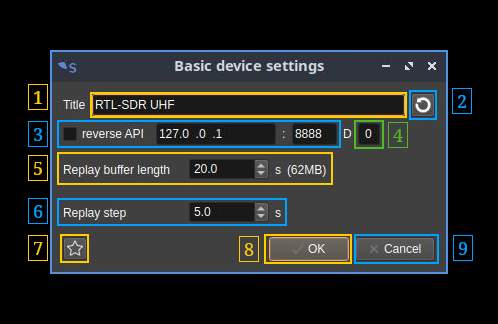 Basic device settings dialog